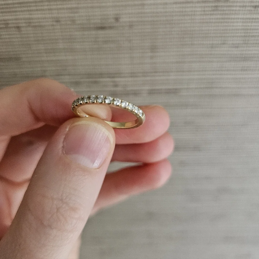 Vrai & Oro Half Pave 14k Yellow Gold Band Ring - Picture 4 of 7